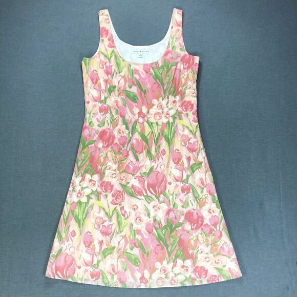 Tommy Hilfiger Mini Shift Dress Women 8 Pink Green Floral Sleeveless Beachy Boho - Picture 1 of 14